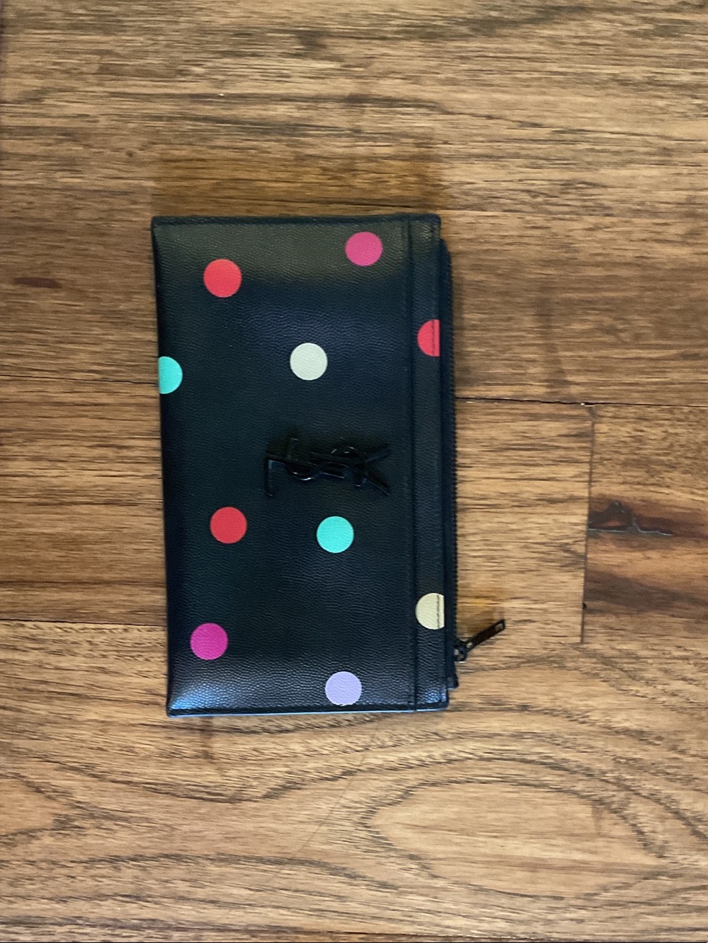 Saint Laurent Black Polka Dot Zip Wallet with Multicolor Dots